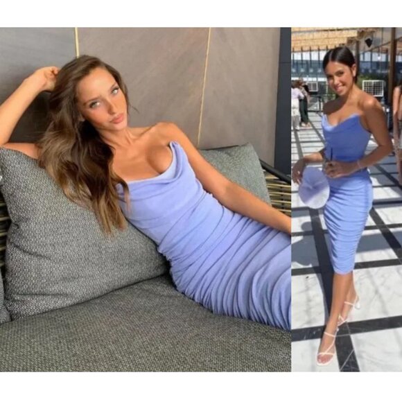 Michael Costello Dresses & Skirts - Michael Costello x Revolve India Midi Dress in Periwinkle Strapless Ruched